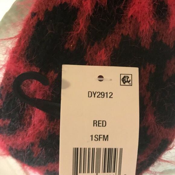 DKNY NEW Fuzzy Red Black Animal Print Knit Front Twist Headband Ear Warmer Head - Picture 5 of 7